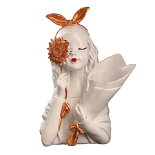 Ваза "Девушка с ромашкой" объем 0,15 литра, высота 32 см, материал искусственный камень, 1,7 л, белый с золотом