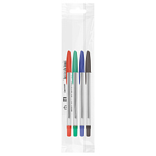 Ручка шариковая СТАММ "Офис" в наборе 4 цвета, 0,7 мм, на масляной основе, прозрачный корпус