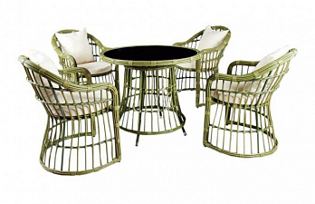 Комплект обеденный из искуственного ротанга стол Т309 "Green" размер: 88x77 cm. + 4 Кресла Y309 "Green" размер:61х68х85 см, цвет  зеленый