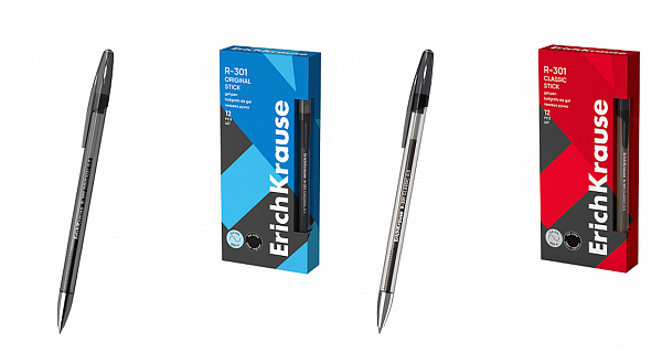 Ручка гелевая ErichKrause R-301 Gel Stick, черный стержень, 0,5 мм, прозрачный/тонированный корпус, профилированная грип-зона