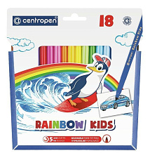 Фломастеры 18 цветов Centropen "RAINBOW KIDS" смываемые в пластиковой упаковке
