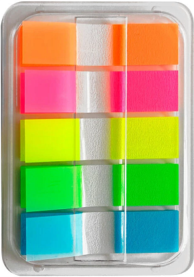 Клейкие закладки флажки пластиковые "Lamark" размер  44х12мм, 20л х 5 неоновых цвета, 100 листов в диспенсере Z-сложения