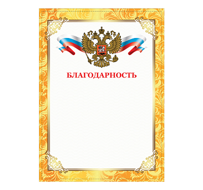 Благодарность с символикой А4, материал мелованная бумага, без отделки, плотность: 200 г/кв.м.