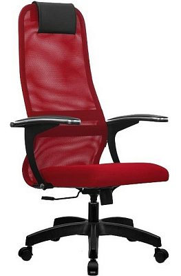 Кресло SU-BU158-8. Обивка - сетка/ткань, цвет красный. Пластиковая крестовина. Механизм Топ-ган. Нагрузка до 120 кг.