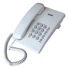 Телефон проводной SANYO RA-S204W, без дисплея, возможность установки на стене, повторный набор номера, кнопка "флэш", цвет белый