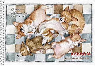 Альбом для рисования акварелью 20 листов на спирали "Корги спящие", обложка мелованный картон, плотность внутреннего блока 200 гр/м2, жесткая подложка 1 мм, 