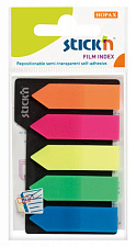 Флажки-закладки пластиковые "Stick N HOPAX", размер 12x42мм, 25л х 5 неоновых цветов в виде стрелки, 125 листов, европодвес
