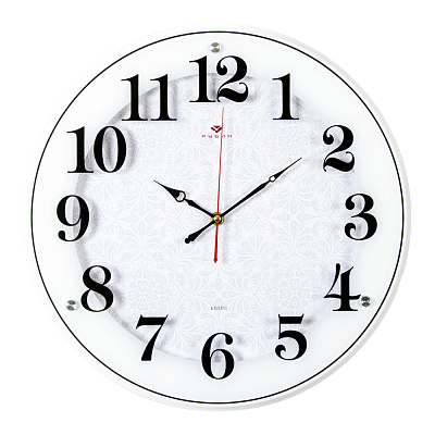 Часы настенные круглые Рубин Классика , пластик, стекло, диаметр 39 см, плавный ход, цвет белый