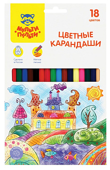 Карандаши цветные 18 цветов Мульти-Пульти "Невероятные приключения" ударопрочные, деревянные, шестигранные, диаметр 7 мм,  картонная упаковка с европодвесом