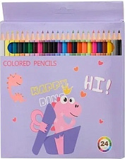 Карандаши цветные 24 цвета "Basir "DINO" деревянные, шестигранные, картонная упаковка с европодвесом