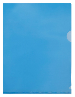 Папка-уголок "Бюрократ" пластиковая, А5, плотность 150 мкр,  цвет синий, прозрачный