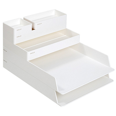 Лоток 2 отдела с органайзером Deli NuSign ENS001 горизонтальный пластиковый, цвет белый, размеры 324x239x45 мм