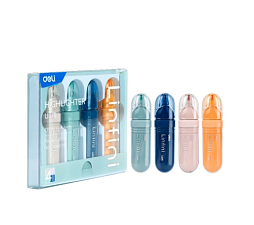 Набор маркеров текстовыделителей 4 цвета Deli EU370  толщина линии 1-5мм,цвета:розовый, синий,зеленый, оранжевый