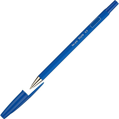 Ручка шариковая, синий стержень, 0,5 мм, синий корпус, прорезиненный, стержни длиной 140 мм
