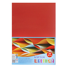 Цветной Картон "Апплика. Офис. Красный" формат А-4, 20 листов, цвет красный, упаковка ПЭТ