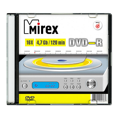 Диск DVD-R   1шт/уп Mirex 4.7Гб  16х Slim Case 