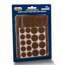 Подкладки войлочные самоклеящиеся UNIBOB форма круглая 27 шт/уп для мебели темно-коричневые 
