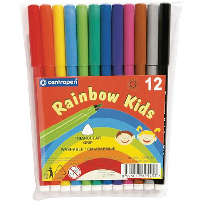 Фломастеры 12 цветов Centropen "RAINBOW KIDS" смываемые