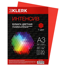 Бумага KLERK формат А-3, плотность 80 г/м2, 20 листов, красный интенсив