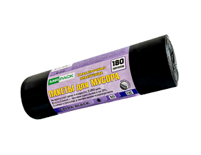 Мешки для мусора "MirPack" ПВД 180л 10шт в рулоне, плотность 50 мкм, размер 93х110 см, черные