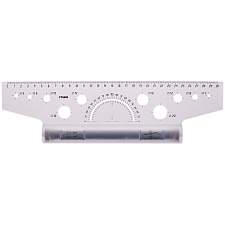 Линейка инерционная рейсшина "СТАММ" 30 см, с транспортиром, металлический ролик