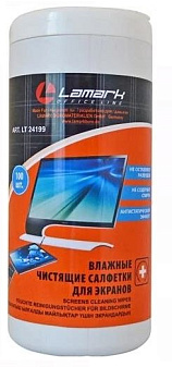 Салфетки влажные Lamark 100 шт в тубе для экранов мониторов, плазменных, ЖК телевизоров, ноутбуков. 