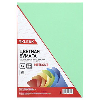Бумага KLERK формат А-4, плотность 80 г/м2, 100 листов, цвет зеленый Интенсив