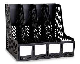 Вертикальный накопитель 4 отдела Deli E9846 black пластиковый, складной, размеры 255х325х275мм, цвет черный
 