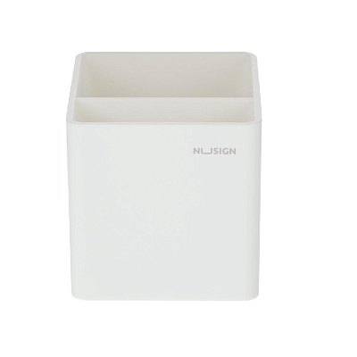 Подставка для канцелярских мелочей "Deli Nusign ENS011-white", стакан квадратный, размер 84х84х86мм, пластик, цвет белый