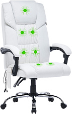 Кресло Cactus CS-CHR-OC02M-WT с вибромассажем. Обивка - экокожа, цвет белый. Крестовина сталь. Механизм Топ-ган. Максимальная нагрузка до 120 кг. ЗАКАЗНАЯ ПОЗИЦИЯ