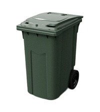 Контейнер-бак мусорный 360л на 2-х колёсах c крышкой, цвет зеленый, размеры 845x600x1108 мм