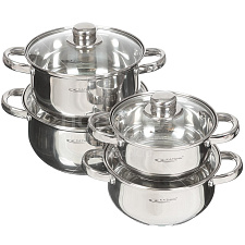 Набор кастрюль 8 предметов Гретта КатуньКТ04-С,кастрюли 1,6л, 2,2л, 3,2л, 4,2л матовая полировка, крышка стекло, нержавеющая сталь,  для индукционных плит