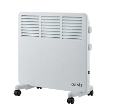 Обогреватель конвекционный OASIS VK-10, мощность 1000Вт, до 15 кв.м, настенное крепление и напольная установка на ножках с колесиками, механическое управление, цвет белый 