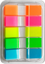 Клейкие закладки флажки пластиковые "Lamark" размер  44х12мм, 20л х 5 неоновых цвета, 100 листов в диспенсере Z-сложения