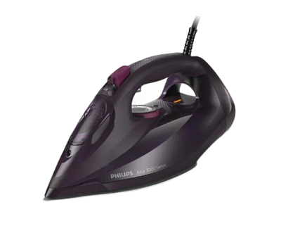 Утюг Philips DST7061/30 мощность 3000ВТ керамическая подошва, паровой удар до 250 г/мин, подача пара до 55 г/мин, разбрызгивание, вертикальное отпаривание, противокапельная система, самоочистка, мерный стакан, шнур 2м, цвет фиолетовый