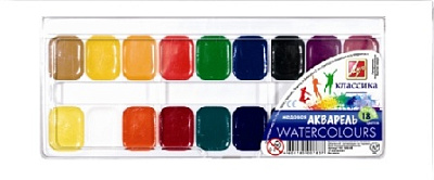Краски акварельные медовые 18 цветов Луч "Классика" пластиковая коробка,  без кисти