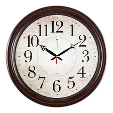 Часы настенные круглые Рубин Классика , пластик, диаметр 48 см, плавный ход, цвет коричневый