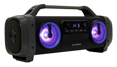 Портативная аудиомагнитола HYUNDAI H-PCD400 Bluetooth, FM, microSD,  USB, AUX-in, мощность 28Вт, питание от аккумулятора /от сети, цвет черный