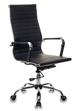 Кресло CH-883/BLACK. Обивка - экокожа, цвет черный. Хромированные подлокотники с накладками из экокожи. Хромированная крестовина. Механизм Топ-ган. Нагрузка до 120 кг.