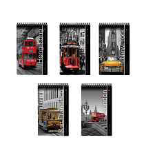 Блокнот формат А-5, 40 листов BG "Города" блок в клетку, на спирали, обложка мелованный картон, ассорти