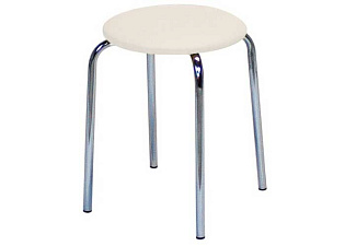 Табурет Круглый. Обивка -  бежевая экокожа. Хромированный каркас. Размер (ШхГхВ): 330х330х450мм. Нагрузка до 120кг.