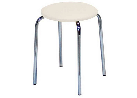 Табурет Круглый. Обивка -  бежевая экокожа. Хромированный каркас. Размер (ШхГхВ): 330х330х450мм. Нагрузка до 120кг.