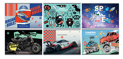 Альбом для рисования формат А5, 24 листов на склейке, обложка мелованный картон, плотность внутреннего блока 100гр/м2, "BG" ассорти