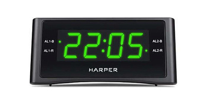 Часы настольные электронные Радиобудильник HARPER HCLK-1006  15*6см, Питание 2*ААА, корпус пластик черный, зеленая подсветка.