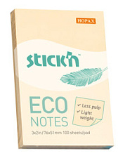 Блок самоклеящийся бумажный "Stick`n ECO HOPAX", размер 51х76мм, 100 листов, пастель, плотность 60г/м2, ассорти 