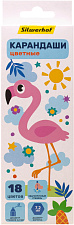 Карандаши цветные 18 цветов Silwerhof "Веселые друзья" деревянные, шестигранные, картонная упаковка с европодвесом