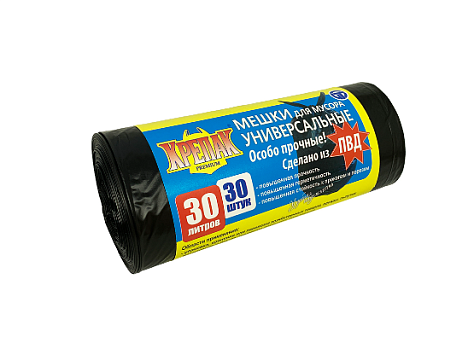 Мешки для мусора "Крепак" ПВД 30л 30шт в рулоне, плотность 35 мкм, размер 50х60 см, черные 