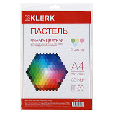 Бумага KLERK А-4 80 г/м2, 50 листов пастель, 5 пастельных цветов по 10 листов