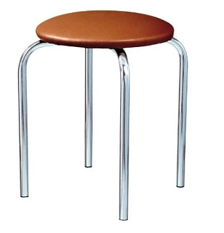 Табурет Круглый. Обивка -  коричневая экокожа. Хромированный каркас. Размер (ШхГхВ): 330х330х450мм. Нагрузка до 120кг.