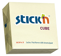 Блок самоклеящийся бумажный "Stick`n"HOPAX", размер 76x76мм, 400листов пастель желтый, плотность 70г/м2 